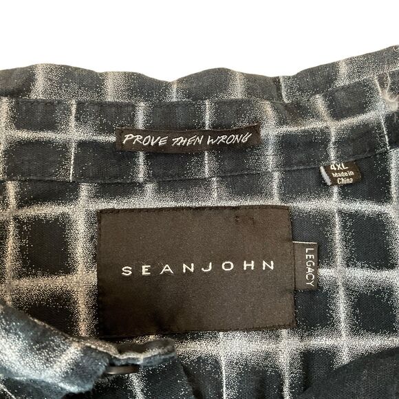 SEAN JOHN LEGACY Men’s 4XL Blue Check Button Up Collared Shirt Prove Them Wrong - Picture 7 of 16